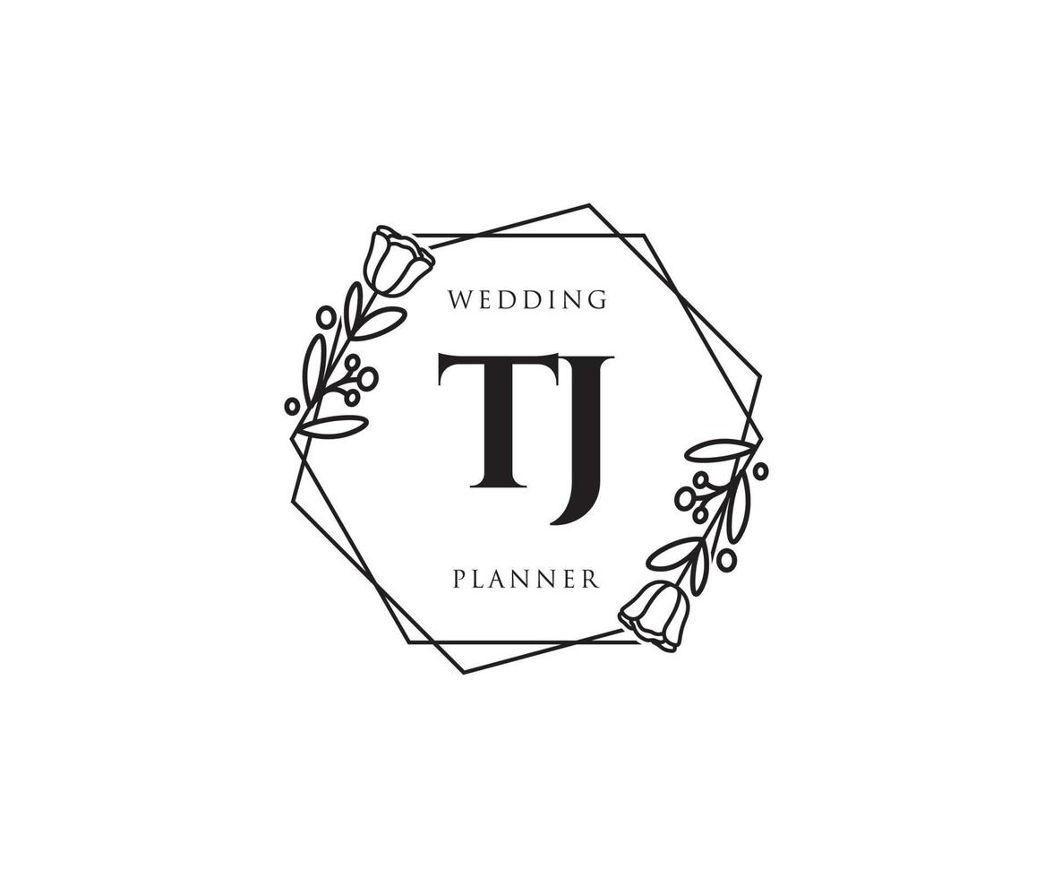 anfängliches tj feminines logo. verwendbar für Natur-, Salon-, Spa-, Kosmetik- und Schönheitslogos. flaches Vektor-Logo-Design-Vorlagenelement. vektor