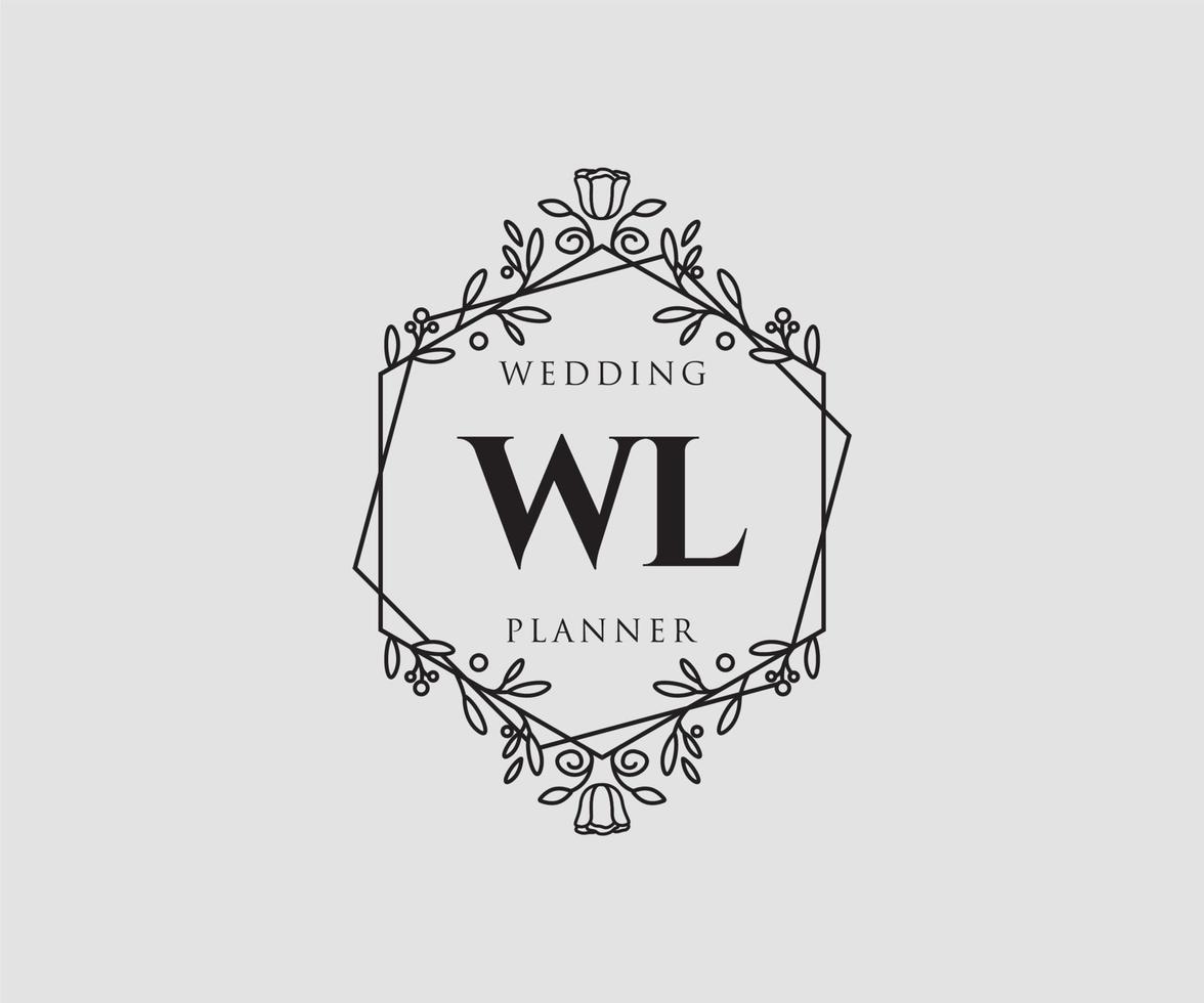 wl initialen brief hochzeitsmonogramm logos sammlung, handgezeichnete moderne minimalistische und florale vorlagen für einladungskarten, save the date, elegante identität für restaurant, boutique, café im vektor