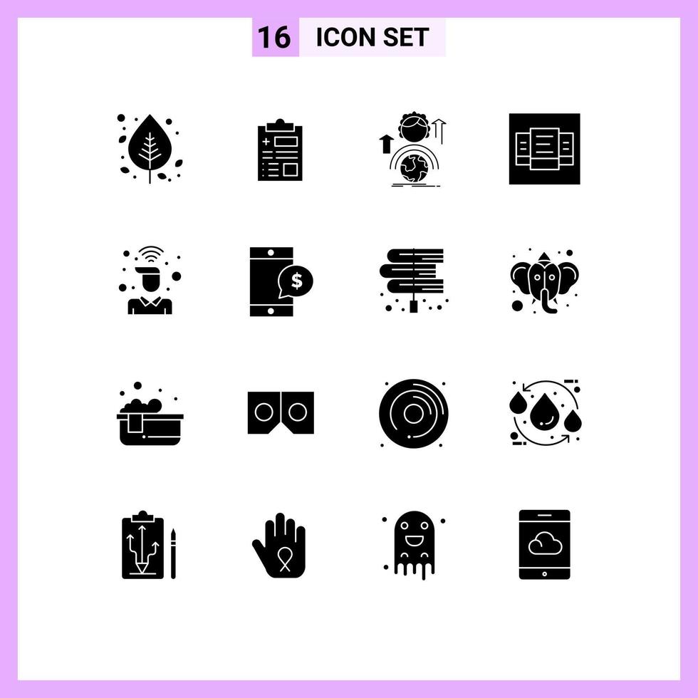uppsättning av 16 kommersiell fast glyfer packa för skrivbord pris sjukvård layout global redigerbar vektor design element