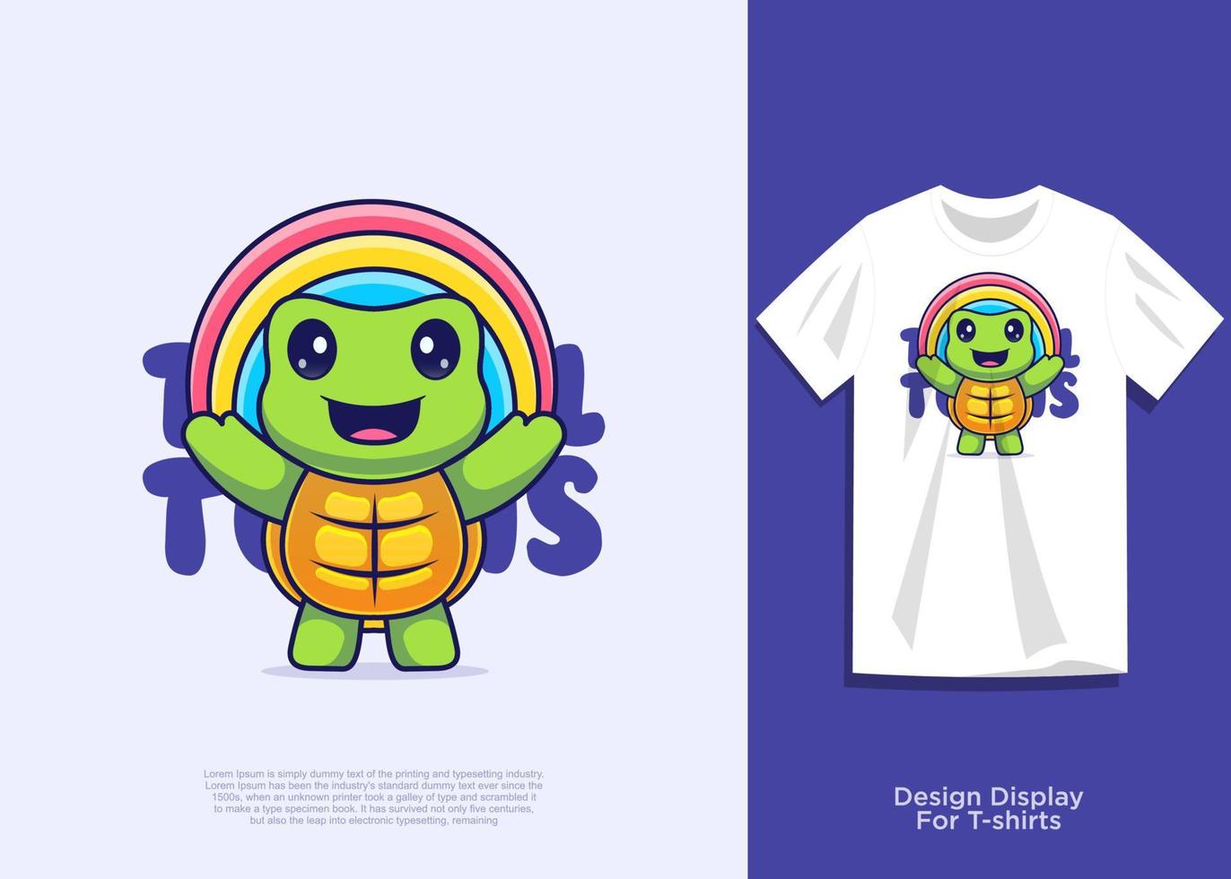 printcute Schildkrötenvektorillustration, flaches Cartoonartdesign, mit zusätzlichem Blick auf T-Shirt. vektor
