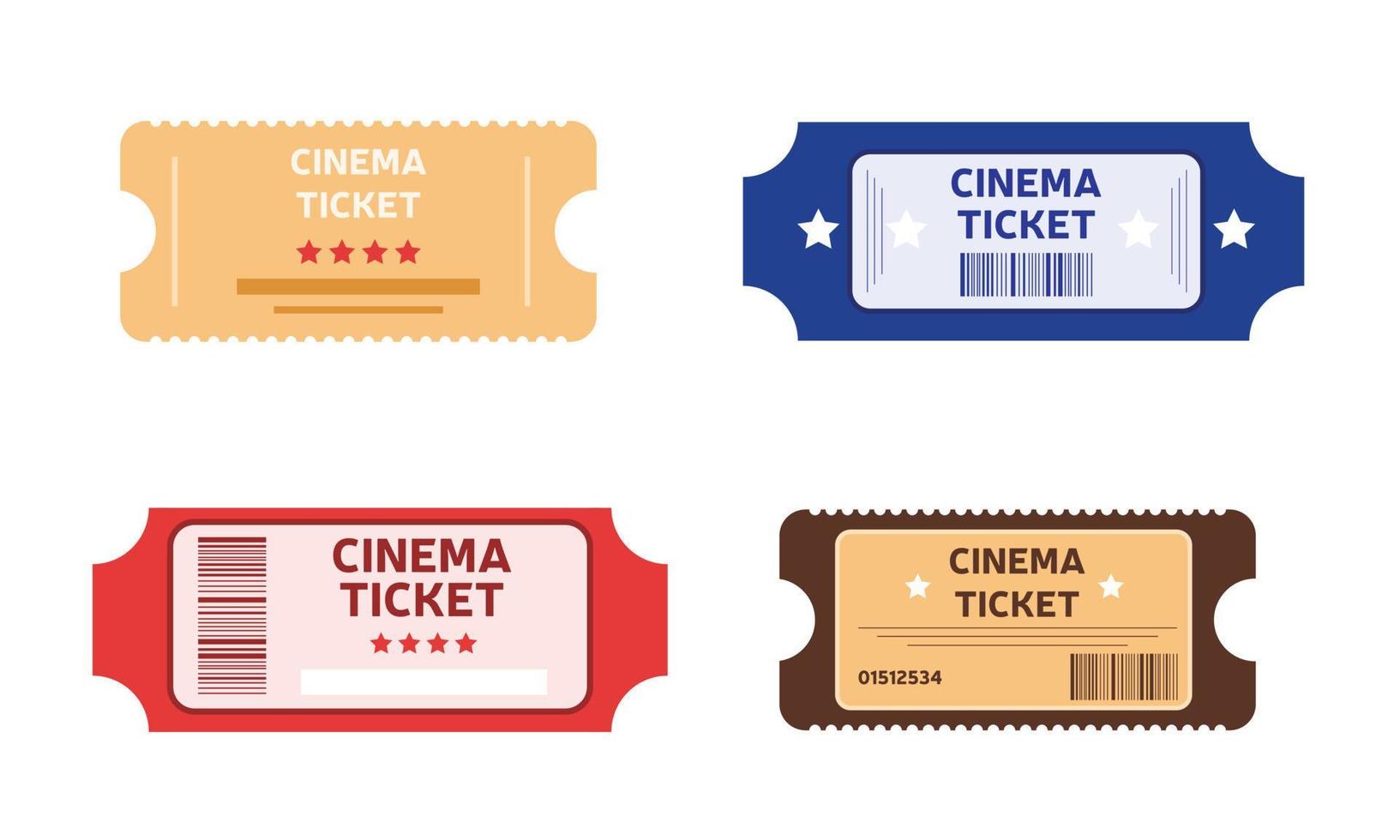 uppsättning av annorlunda retro biljetter för bio eller filma eller film. vektor illustration.