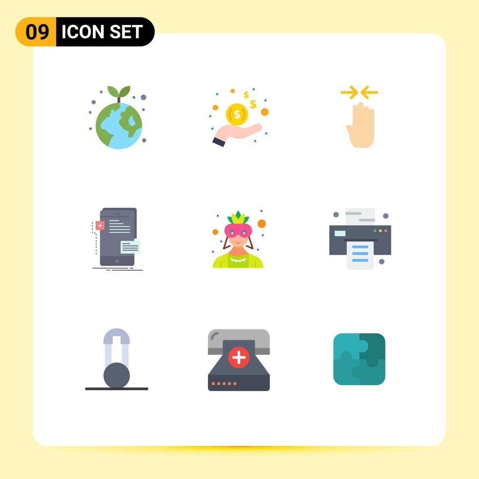 Stock-Vektor-Icon-Pack mit 9 Zeilenzeichen und Symbolen für Maske, Telefon, Pfeil, mobiles Frontend, editierbare Vektordesign-Elemente vektor