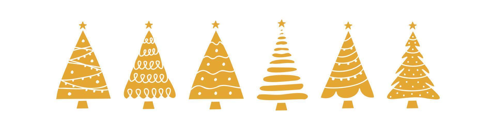 vektor platt hand dragen uppsättning av jul träd