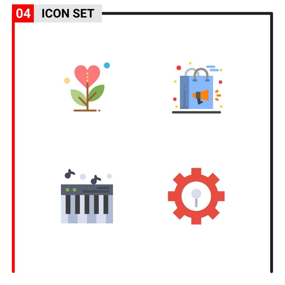 modern uppsättning av 4 platt ikoner pictograph av tacksamhet kampanj hjärta digital piano redigerbar vektor design element