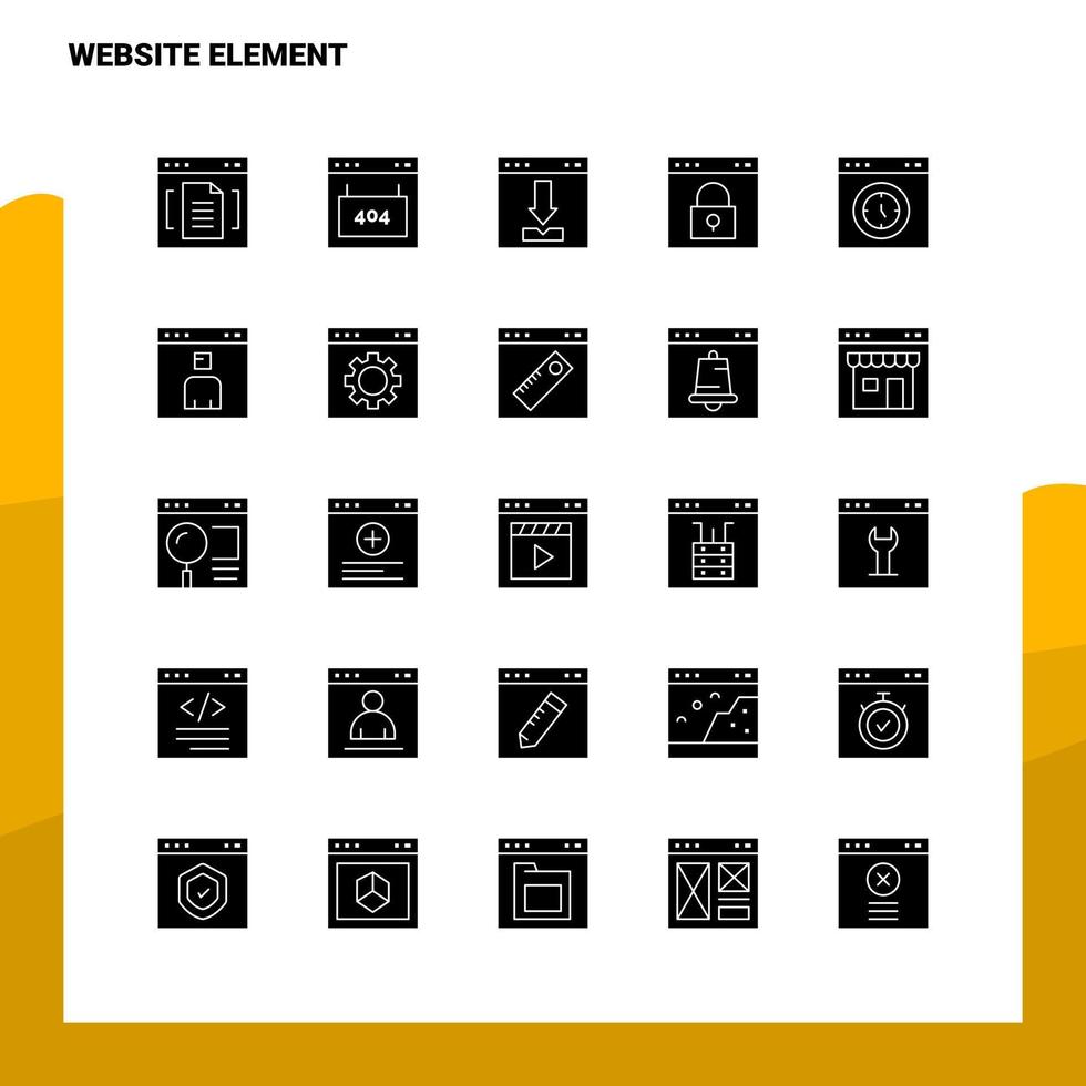 25 hemsida element ikon uppsättning. fast glyf ikon vektor illustration mall för webb och mobil. idéer för företag företag.