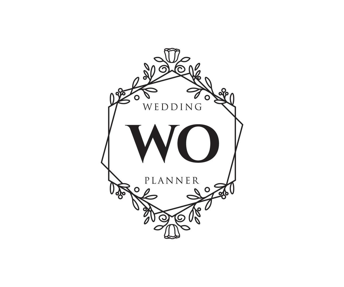 wo initialen brief hochzeitsmonogramm logos sammlung, handgezeichnete moderne minimalistische und florale vorlagen für einladungskarten, save the date, elegante identität für restaurant, boutique, café im vektor