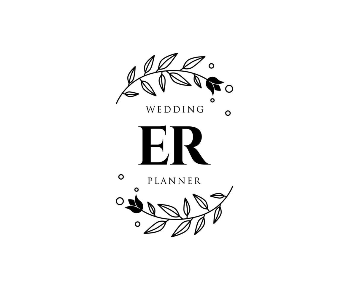 er initialen brief hochzeitsmonogramm logos sammlung, handgezeichnete moderne minimalistische und florale vorlagen für einladungskarten, save the date, elegante identität für restaurant, boutique, café im vektor