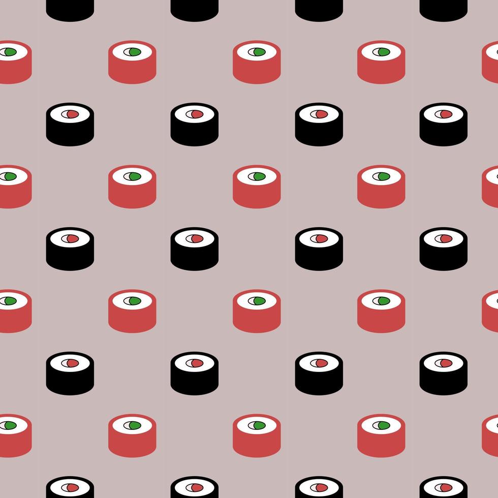 Sushi-Rolle rot und schwarz, nahtloses Muster, Vektor. vektor