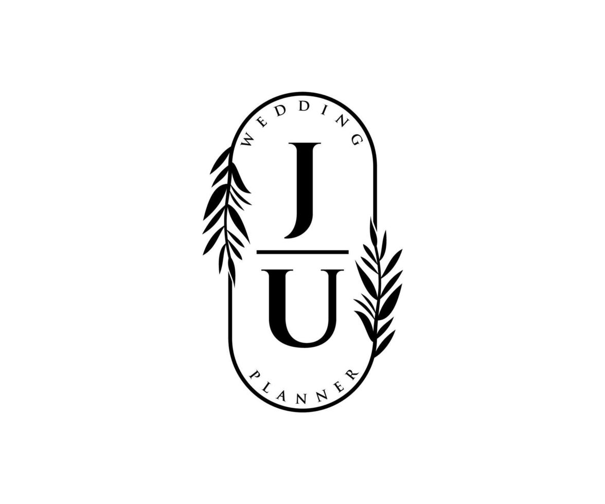 ju initialen brief hochzeitsmonogramm logos sammlung, handgezeichnete moderne minimalistische und florale vorlagen für einladungskarten, save the date, elegante identität für restaurant, boutique, café im vektor