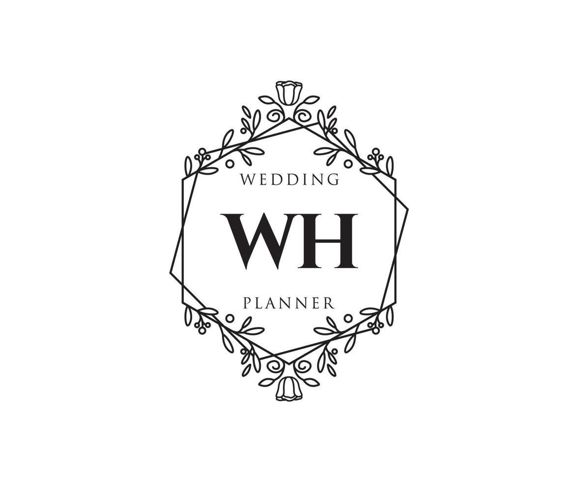 wh initialen brief hochzeitsmonogramm logos sammlung, handgezeichnete moderne minimalistische und florale vorlagen für einladungskarten, save the date, elegante identität für restaurant, boutique, café im vektor