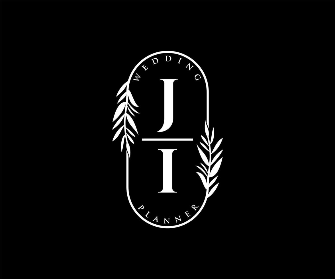 ji initialer brev bröllop monogram logotyper samling, hand dragen modern minimalistisk och blommig mallar för inbjudan kort, spara de datum, elegant identitet för restaurang, boutique, Kafé i vektor