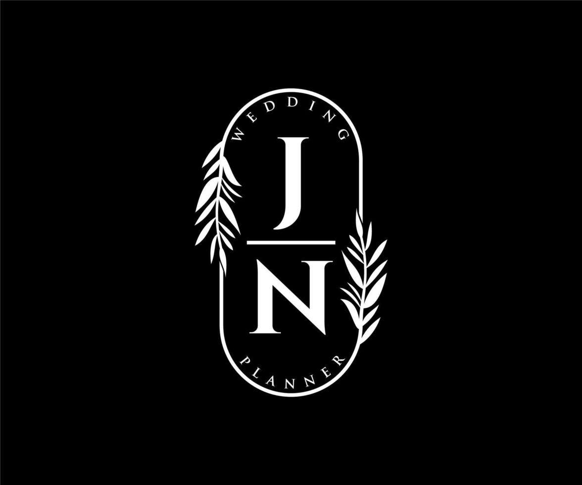 jn initialen brief hochzeitsmonogramm logos sammlung, handgezeichnete moderne minimalistische und florale vorlagen für einladungskarten, save the date, elegante identität für restaurant, boutique, café im vektor