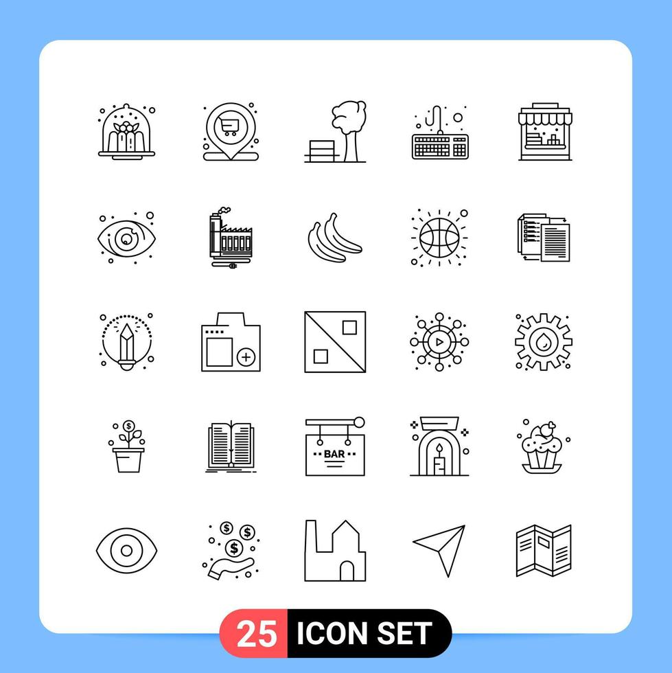 25 linje svart ikon packa översikt symboler för mobil appar isolerat på vit bakgrund 25 ikoner uppsättning vektor