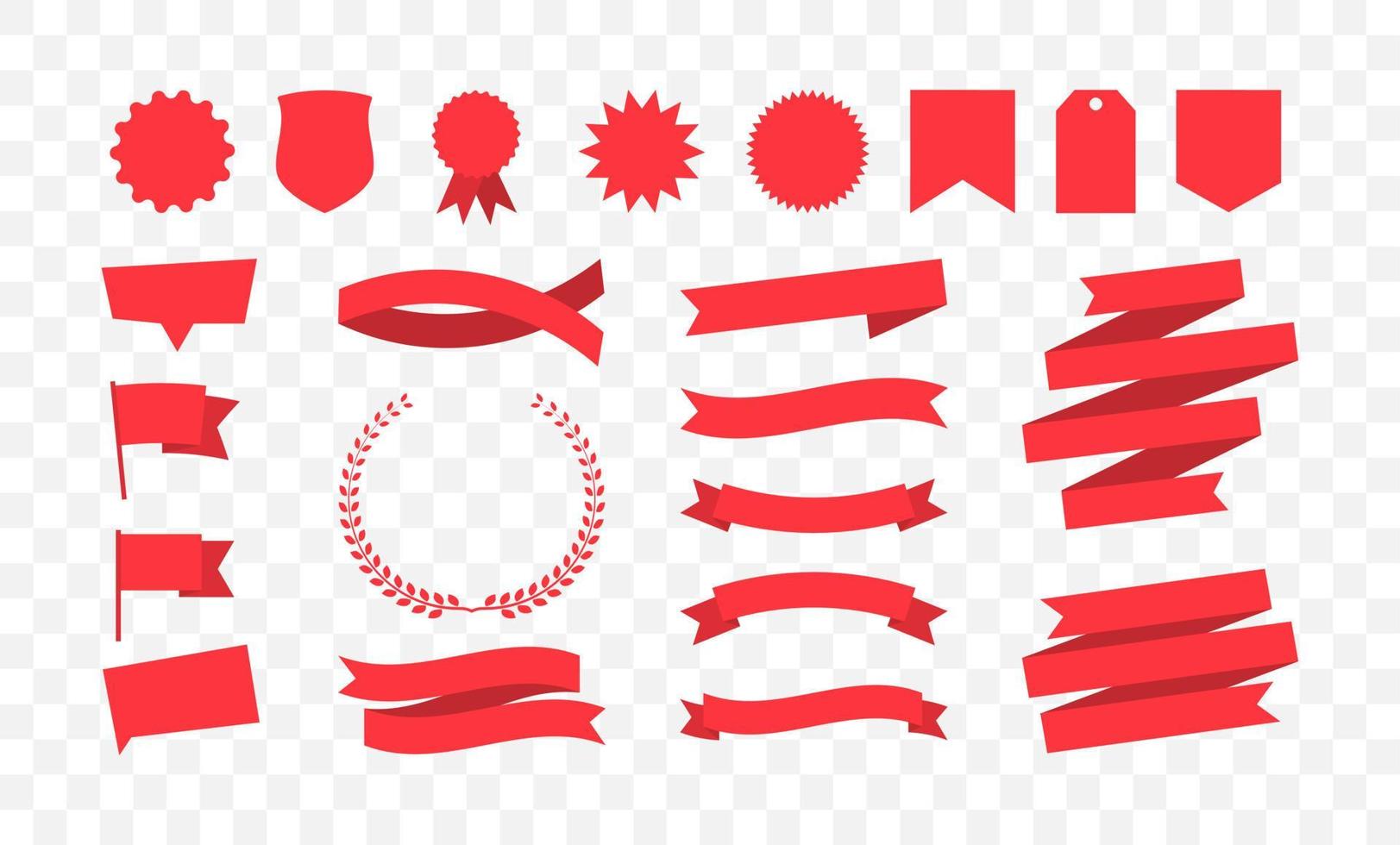 Bänder-Auflistung isoliert auf weiß. Set aus roten Bannern, Abzeichen und Tags. vektor