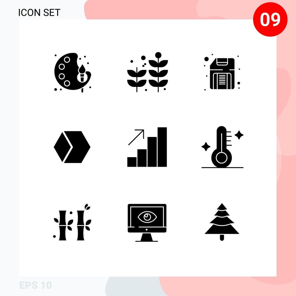 Stock Vector Icon Pack mit 9 Zeilenzeichen und Symbolen für Wachstumsanalysen Disk Marktkapitalisierung Preis editierbare Vektordesign-Elemente