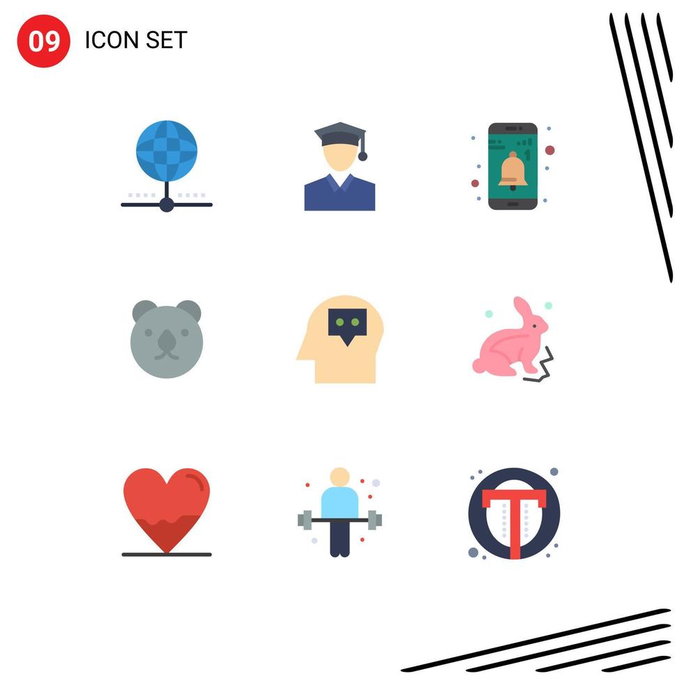 Satz von 9 Vektor-Flachfarben auf Raster für Gedankenkopf-App Raubtierbär editierbare Vektordesign-Elemente vektor