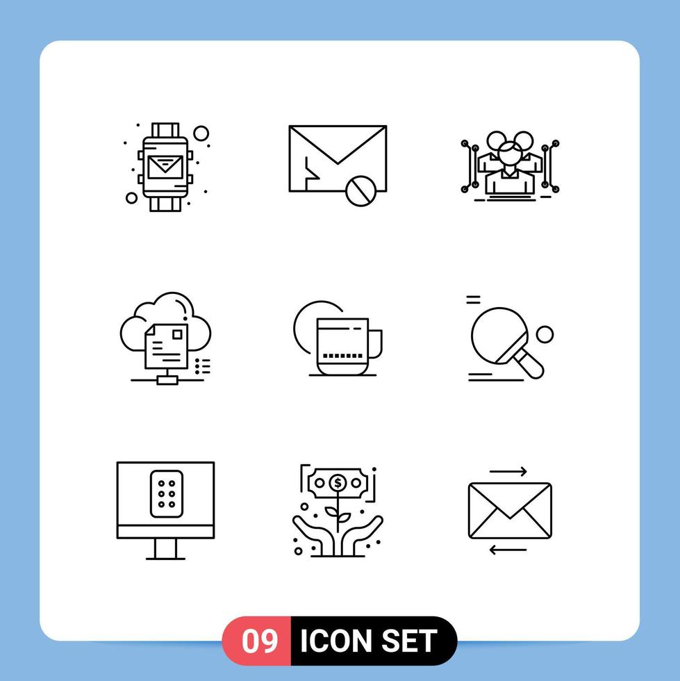 satz von 9 modernen ui-symbolen symbole zeichen für cloud-sharing spam-datei menschliche editierbare vektordesignelemente vektor