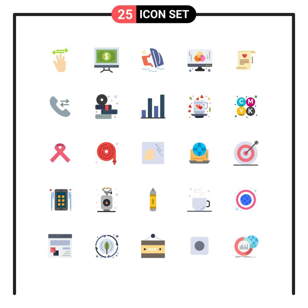 redigerbar vektor linje packa av 25 enkel platt färger av utveckling dator pengar sport vatten redigerbar vektor design element