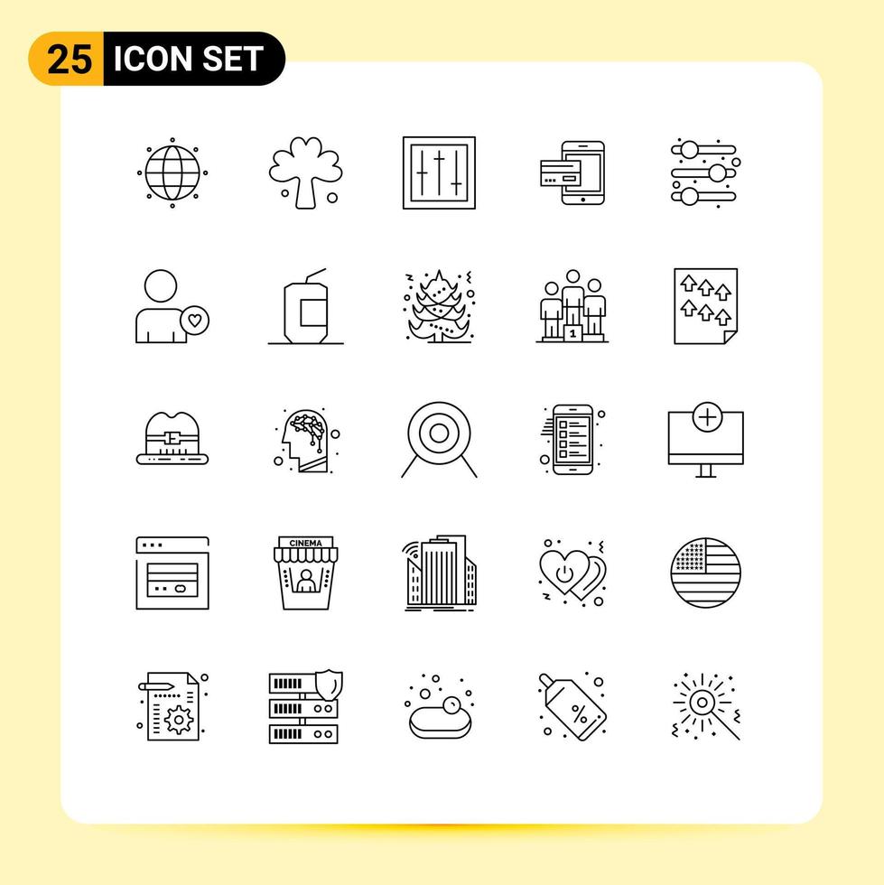 Gruppe von 25 modernen Linien für Kreditbankgeräte Bankprodukte editierbare Vektordesign-Elemente vektor
