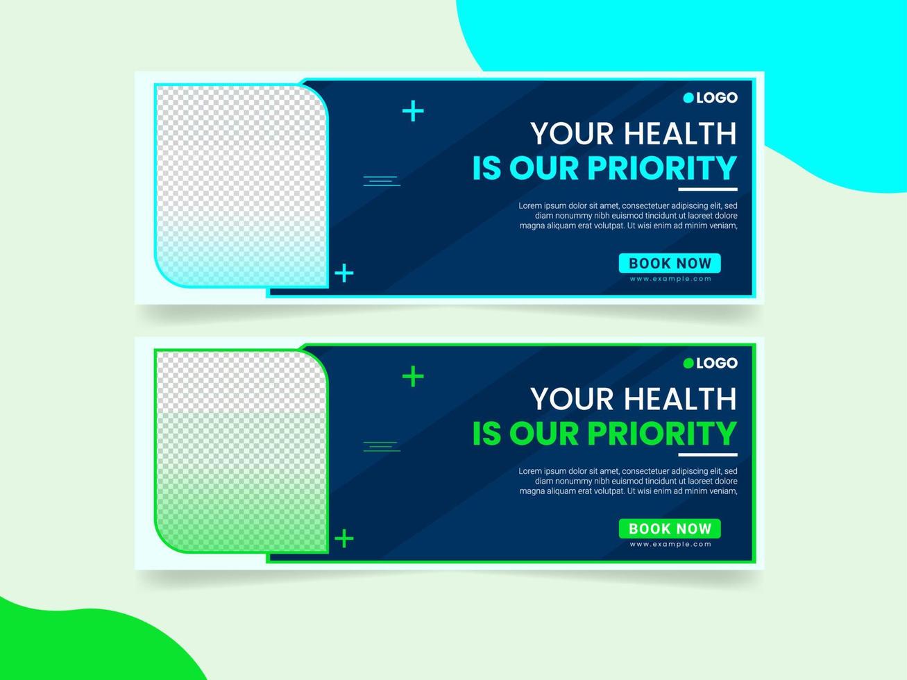 Web-Banner für medizinische Versorgung und Krankenhaus-Cover oder Social-Media-Cover-Design-Vorlage vektor
