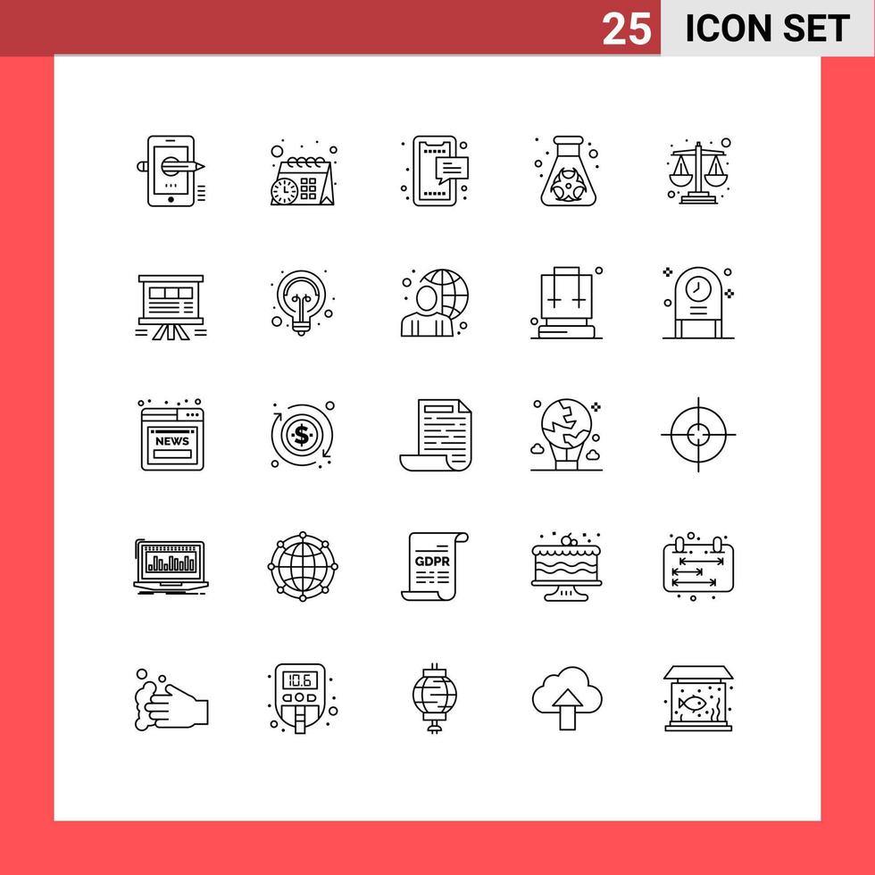uppsättning av 25 vektor rader på rutnät för balans förorening SMS fara telefon redigerbar vektor design element