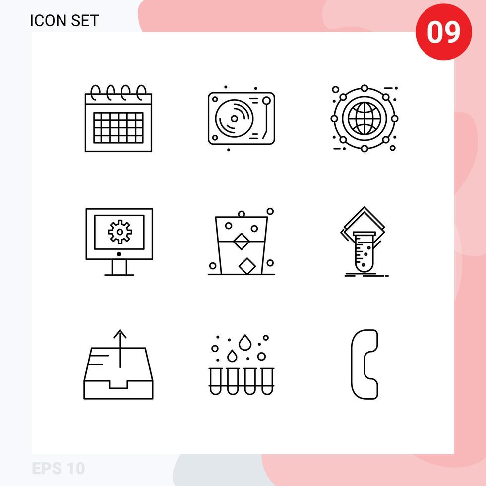 mobil gränssnitt översikt uppsättning av 9 piktogram av alkohol teknisk Stöd klot teknisk bistånd linje redigerbar vektor design element