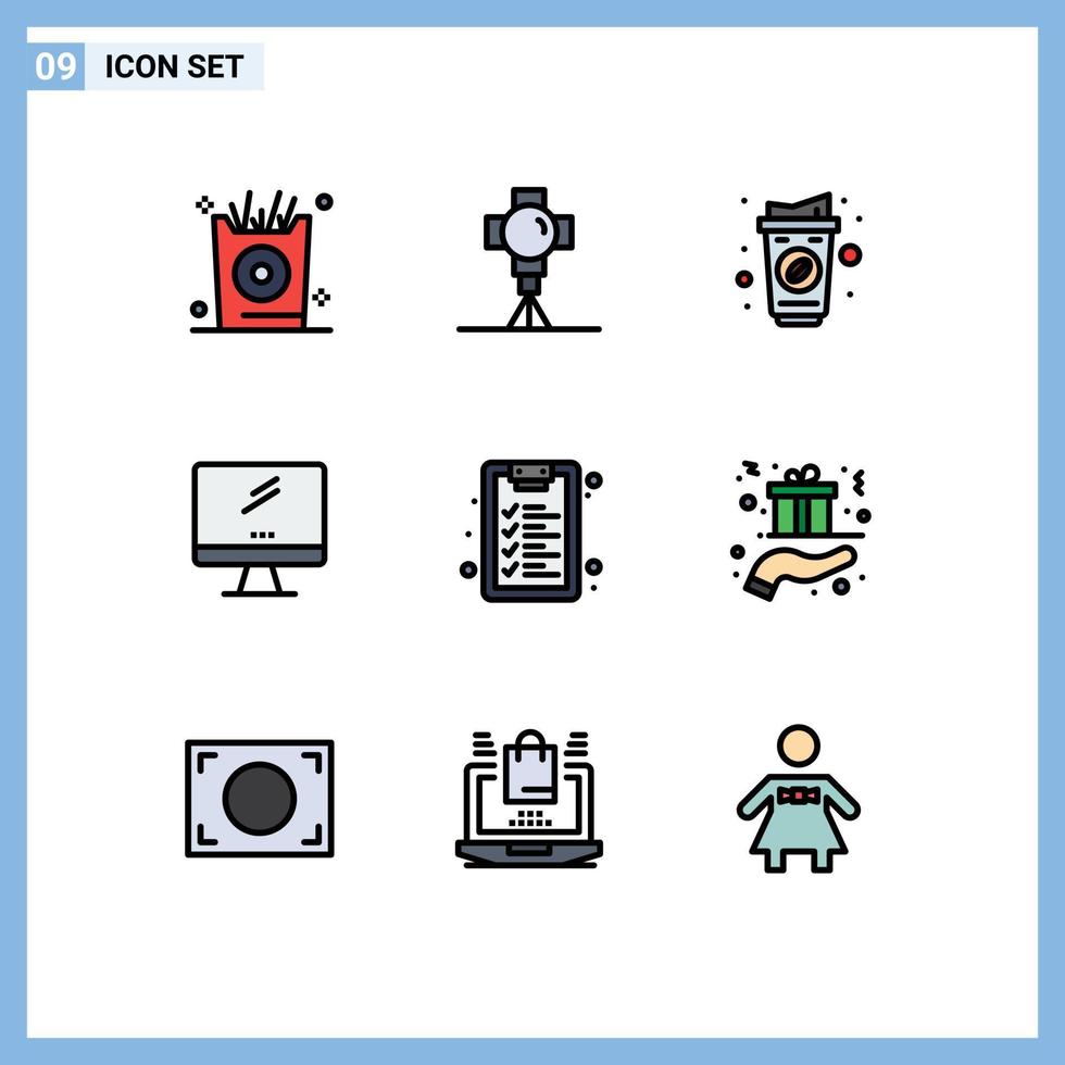 satz von 9 modernen ui symbolen symbole zeichen für pc gerät filme monitor trinken editierbare vektordesignelemente vektor