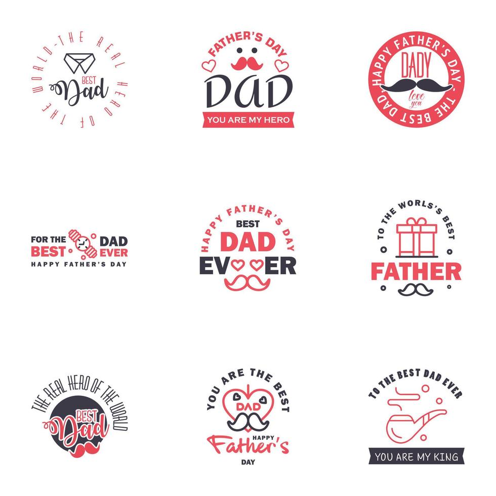 Lycklig fäder dag 9 svart och rosa text Lycklig fäder dag redigerbar vektor design element