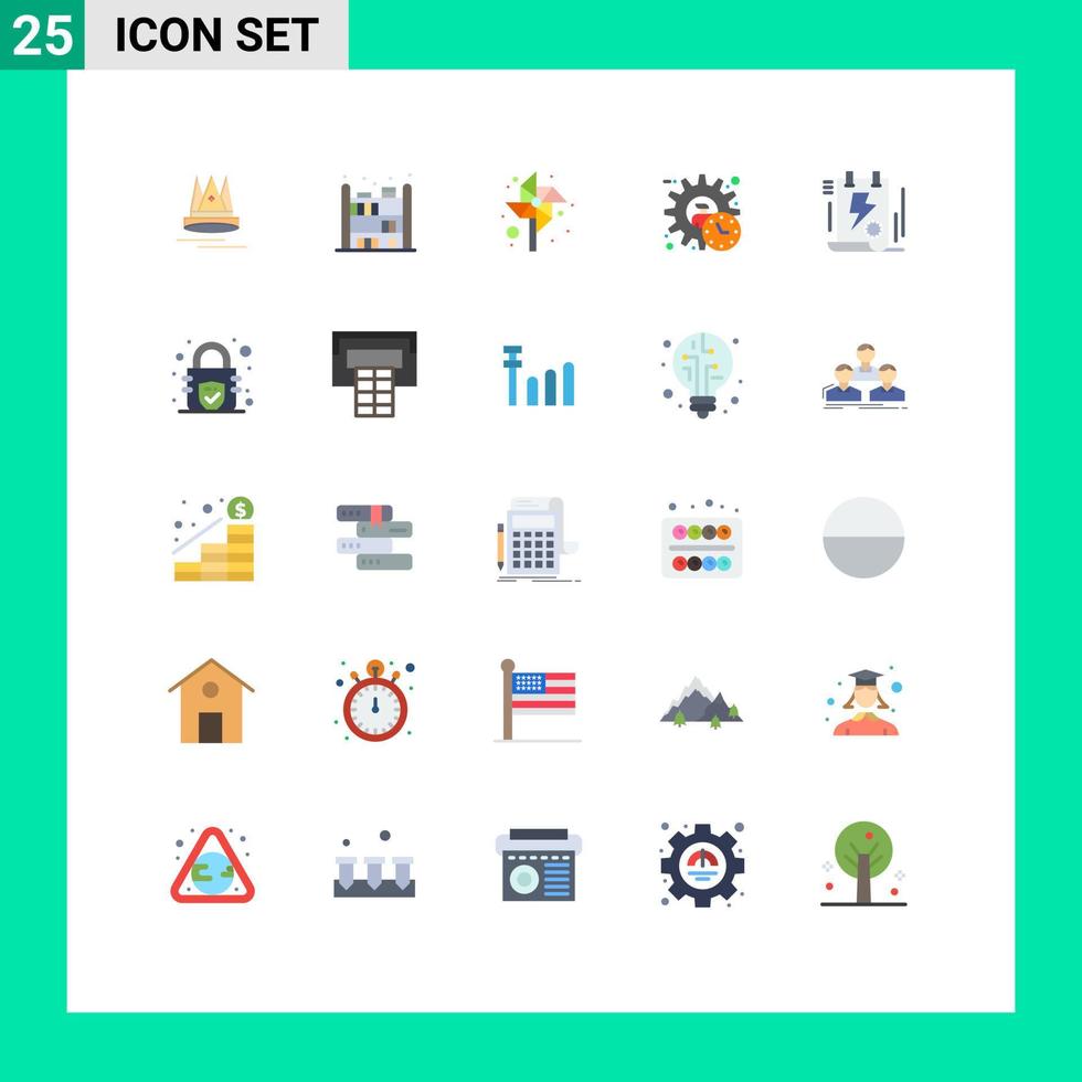 Flaches Farbpaket mit 25 universellen Symbolen für Dateidokumente Kinder Zeitmanager editierbare Vektordesign-Elemente vektor