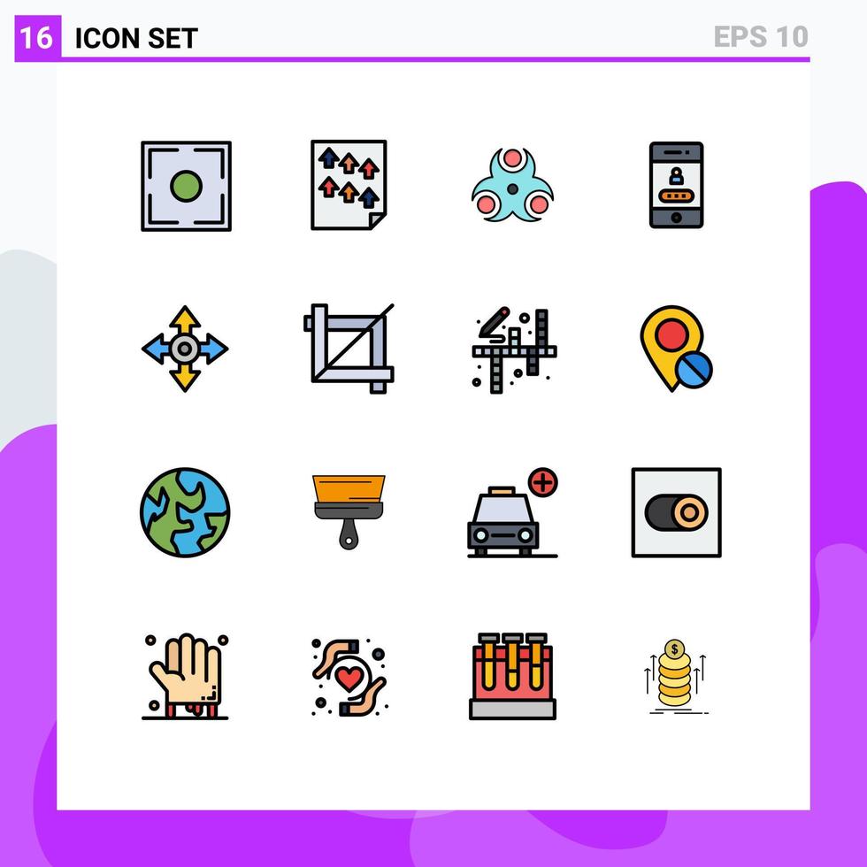Packung mit 16 kreativen, flachen, farbgefüllten Linien aus Pfeilpasswortberichtssperre Gesundheit editierbare kreative Vektordesign-Elemente vektor