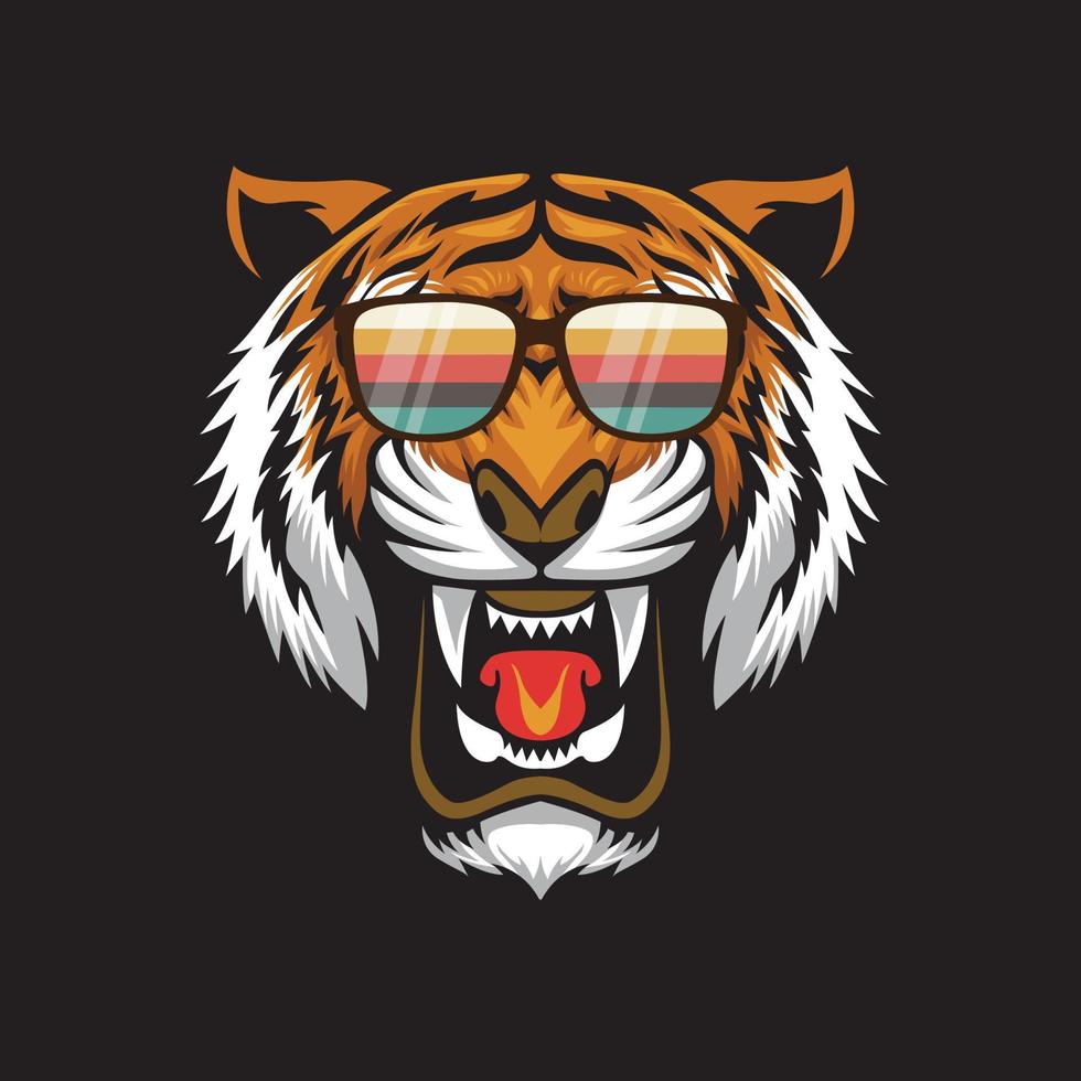 Tigerkopf mit Brille im Retro-Stil vektor