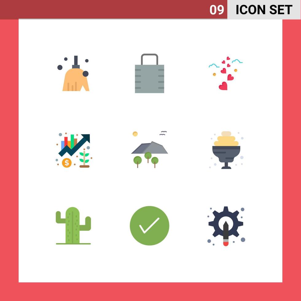 piktogram uppsättning av 9 enkel platt färger av landskap marknadsföring hjärtan förvaltning Diagram redigerbar vektor design element