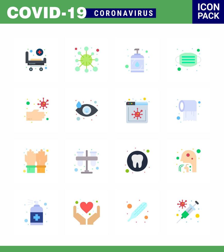 coronavirus förebyggande uppsättning ikoner 16 platt Färg ikon sådan som bakterie medicinsk virus mask desinfektionsmedel viral coronavirus 2019 nov sjukdom vektor design element
