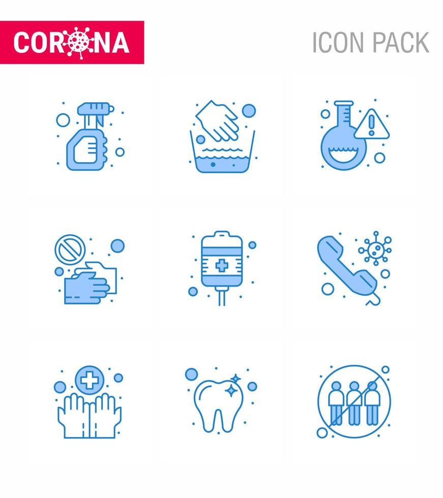 Coronavirus 9 blaues Symbol zum Thema Corona-Epidemie enthält Symbole wie Hand schütteln, keine Wasserschüssel, Handvirus, virales Coronavirus 2019nov-Krankheitsvektor-Designelemente vektor