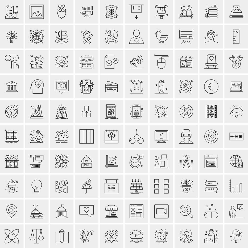 100 universell svart linje ikoner på vit bakgrund vektor