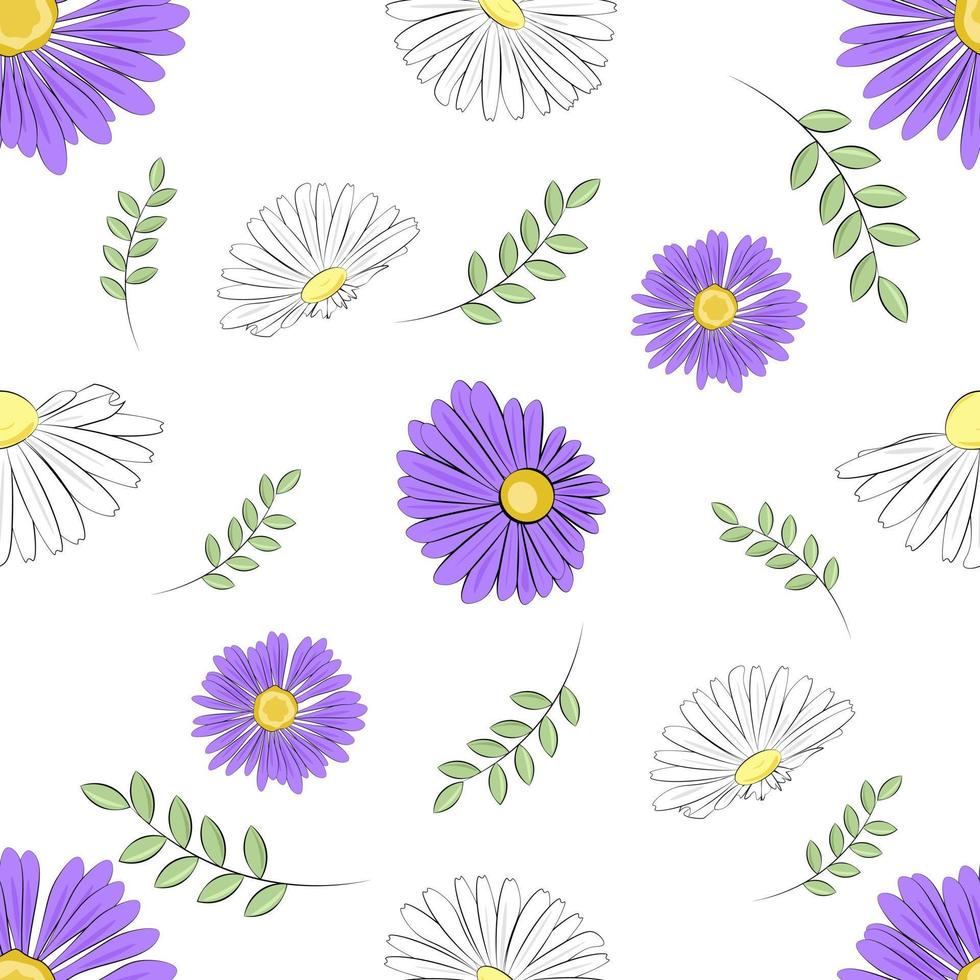 sömlös mönster med vit och violett blommor vektor