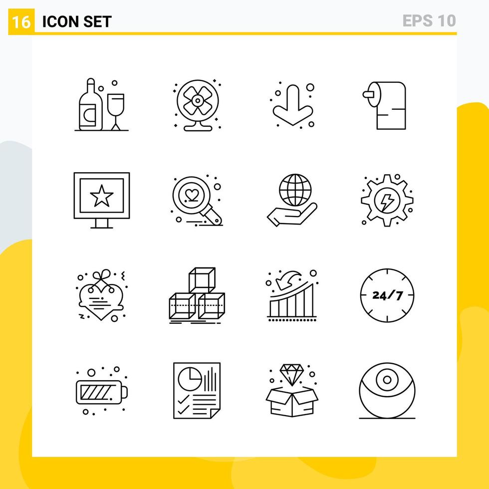 Sammlung von 16 universellen Liniensymbolen. Icon-Set für Web und Handy. vektor