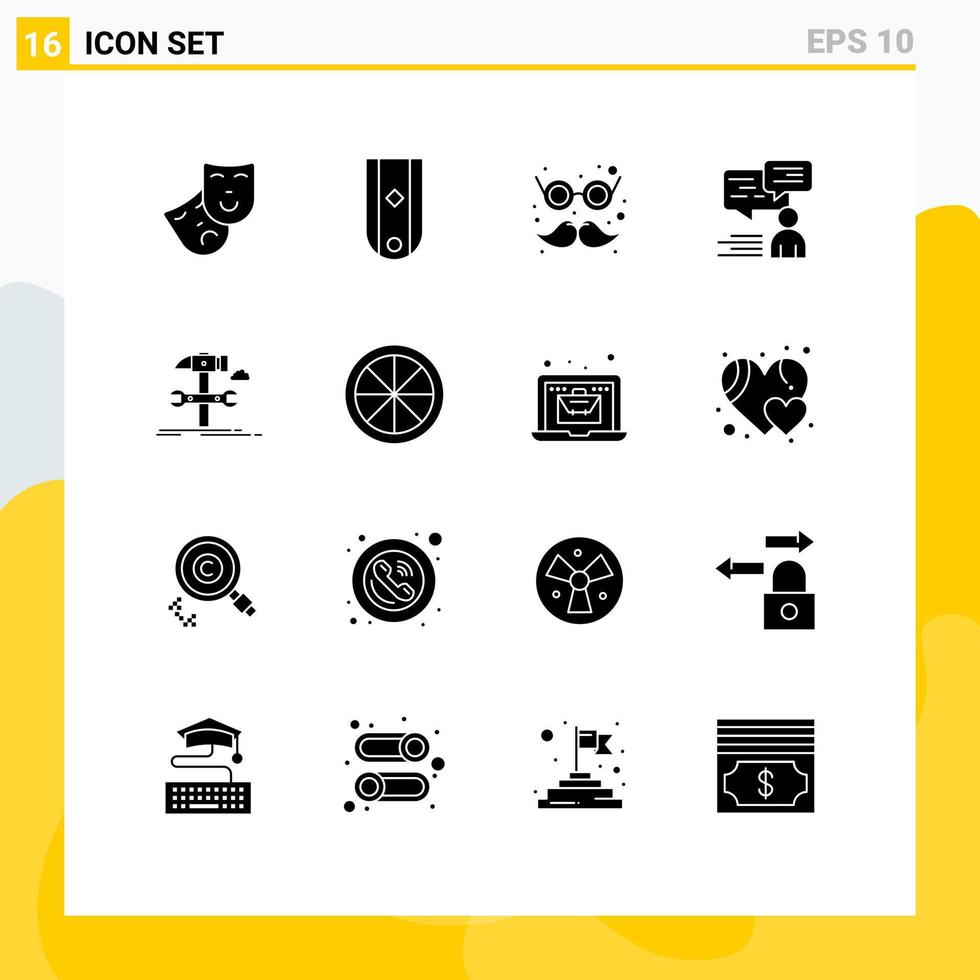 Mobile Schnittstelle solider Glyphensatz von 16 Piktogrammen von Build-Benutzerbrillen unterstützt Chat-editierbare Vektordesign-Elemente vektor