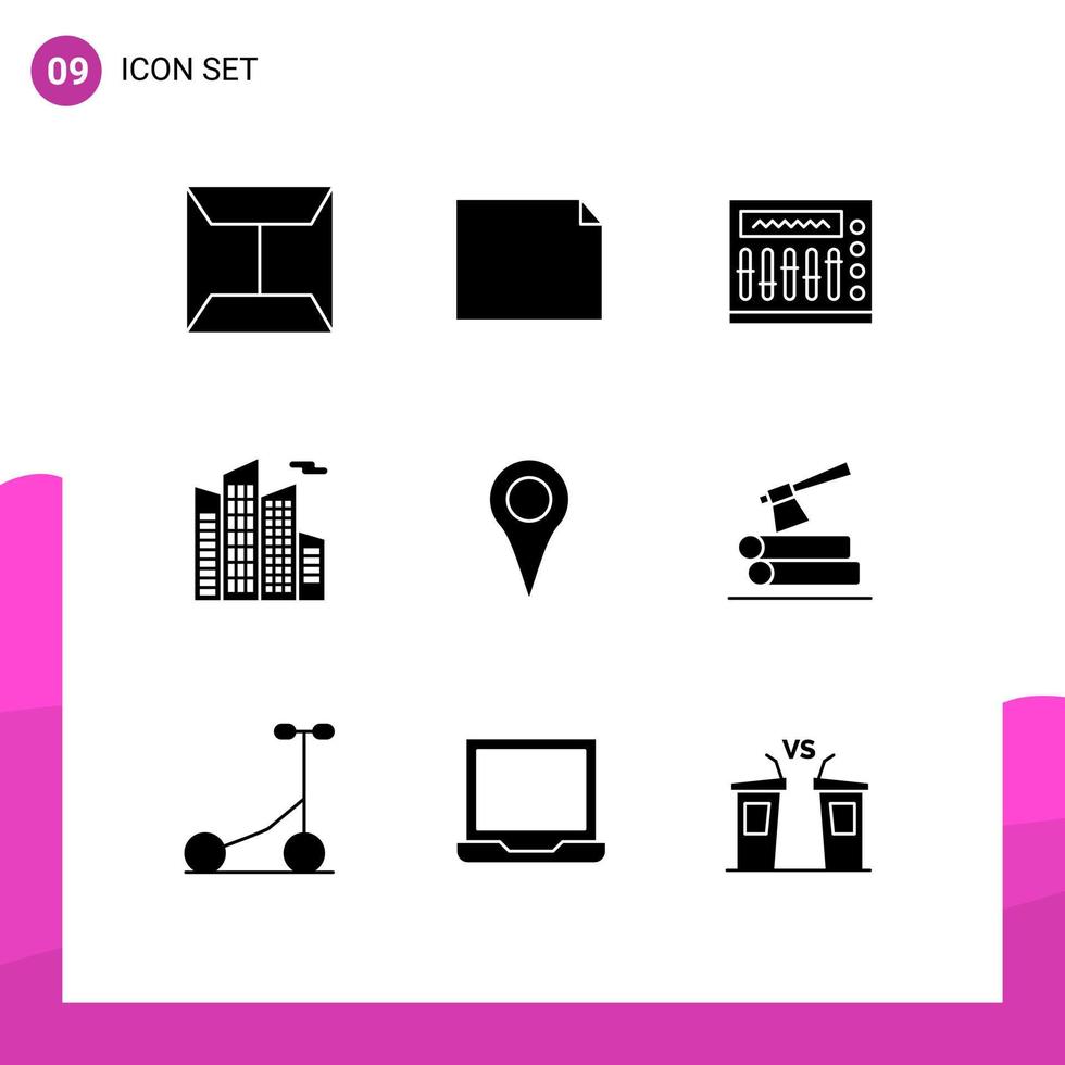 uppsättning av 9 modern ui ikoner symboler tecken för yxa Karta musik plats skyskrapa redigerbar vektor design element