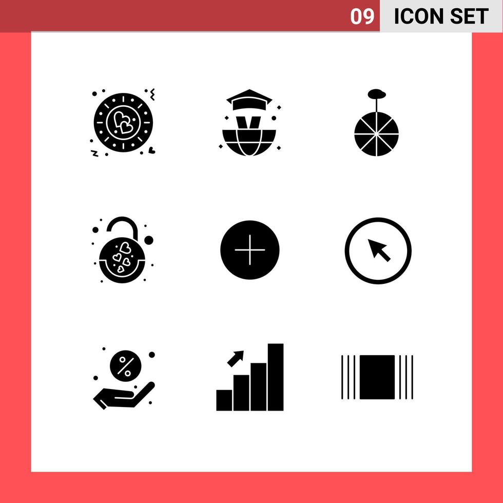 modern uppsättning av 9 fast glyfer pictograph av klick Lägg till cykel Twitter kärlek redigerbar vektor design element