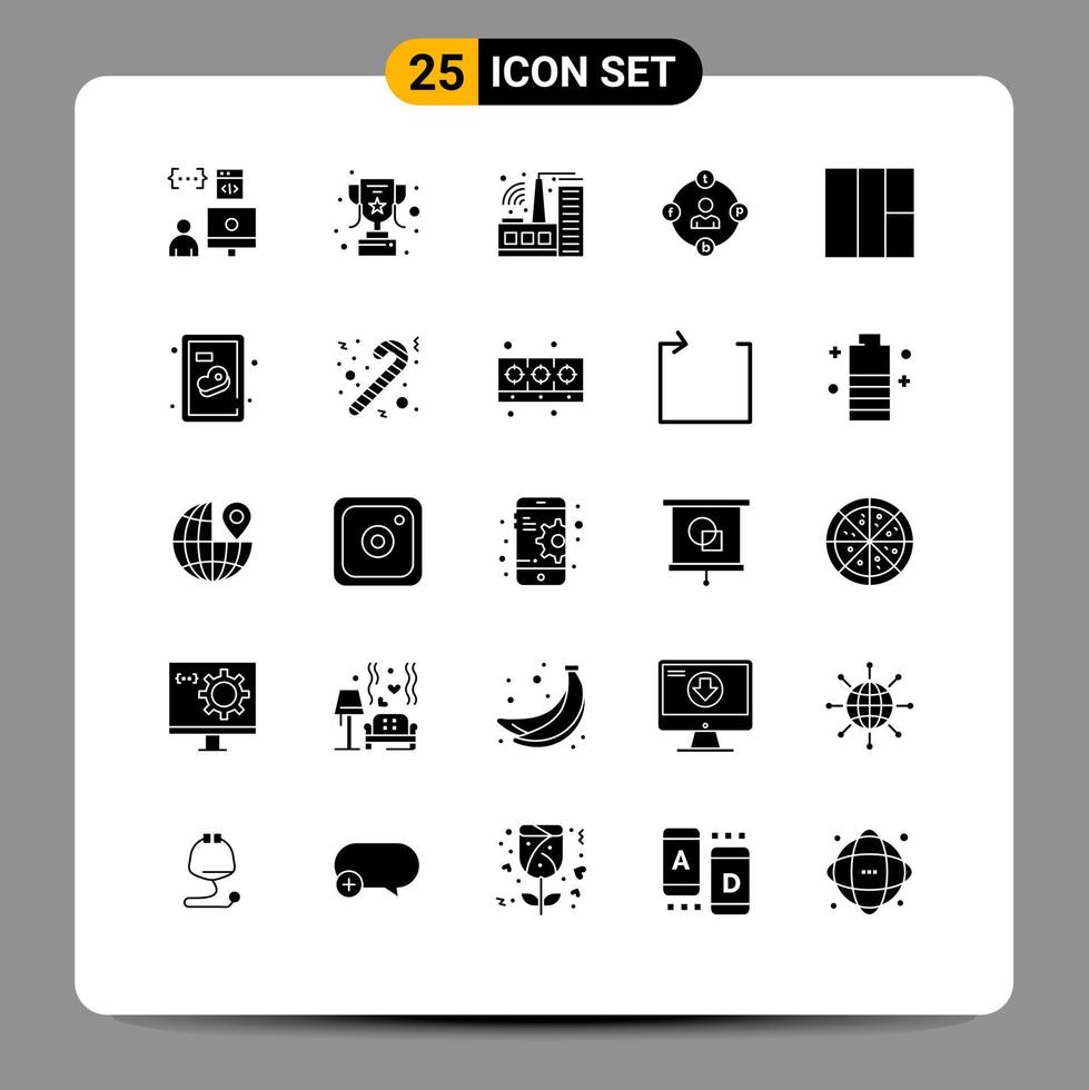 25 universelle solide Glyphen für Web- und mobile Anwendungen Wireframe Procrastination Aufbau von Medienkommunikation editierbare Vektordesign-Elemente vektor