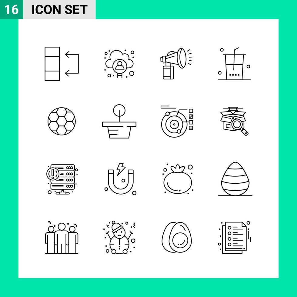 Packung mit 16 Linienstil-Icon-Sets. Gliederungssymbole für den Druck. kreative zeichen lokalisiert auf weißem hintergrund. 16 Symbolsatz. vektor