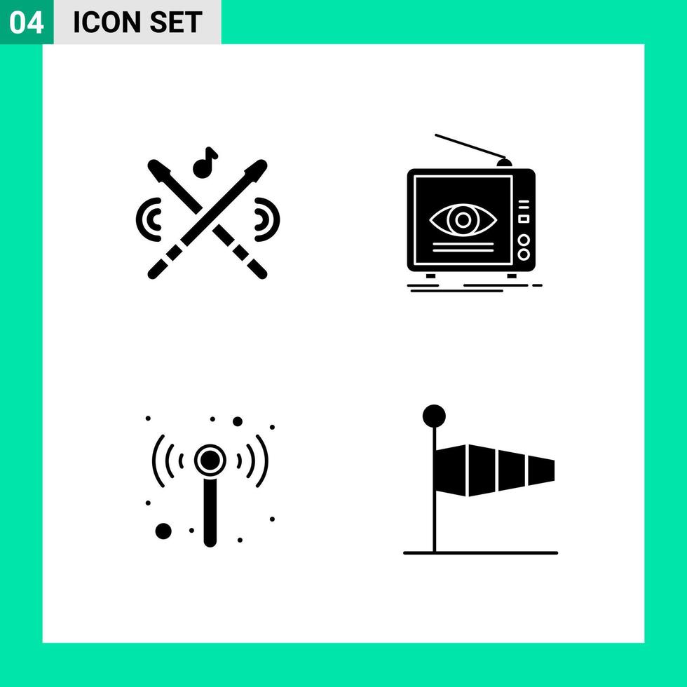 Packung mit 4 Symbolen im soliden Stil. Glyphensymbole für den Druck. kreative zeichen lokalisiert auf weißem hintergrund. 4 Symbolsatz. vektor