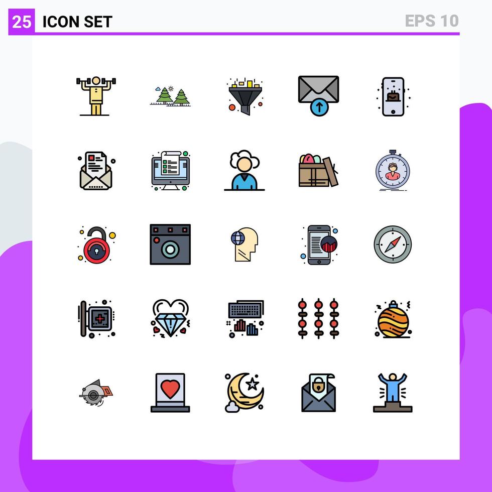 satz von 25 modernen ui-symbolen symbole zeichen für mobile empfangen baum nachricht sortieren bearbeitbare vektordesignelemente vektor