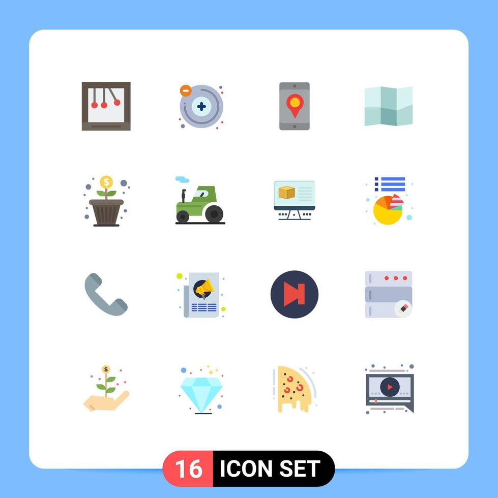 16 universell platt Färg tecken symboler av traktor pengar tillväxt Karta pengar blomma redigerbar packa av kreativ vektor design element