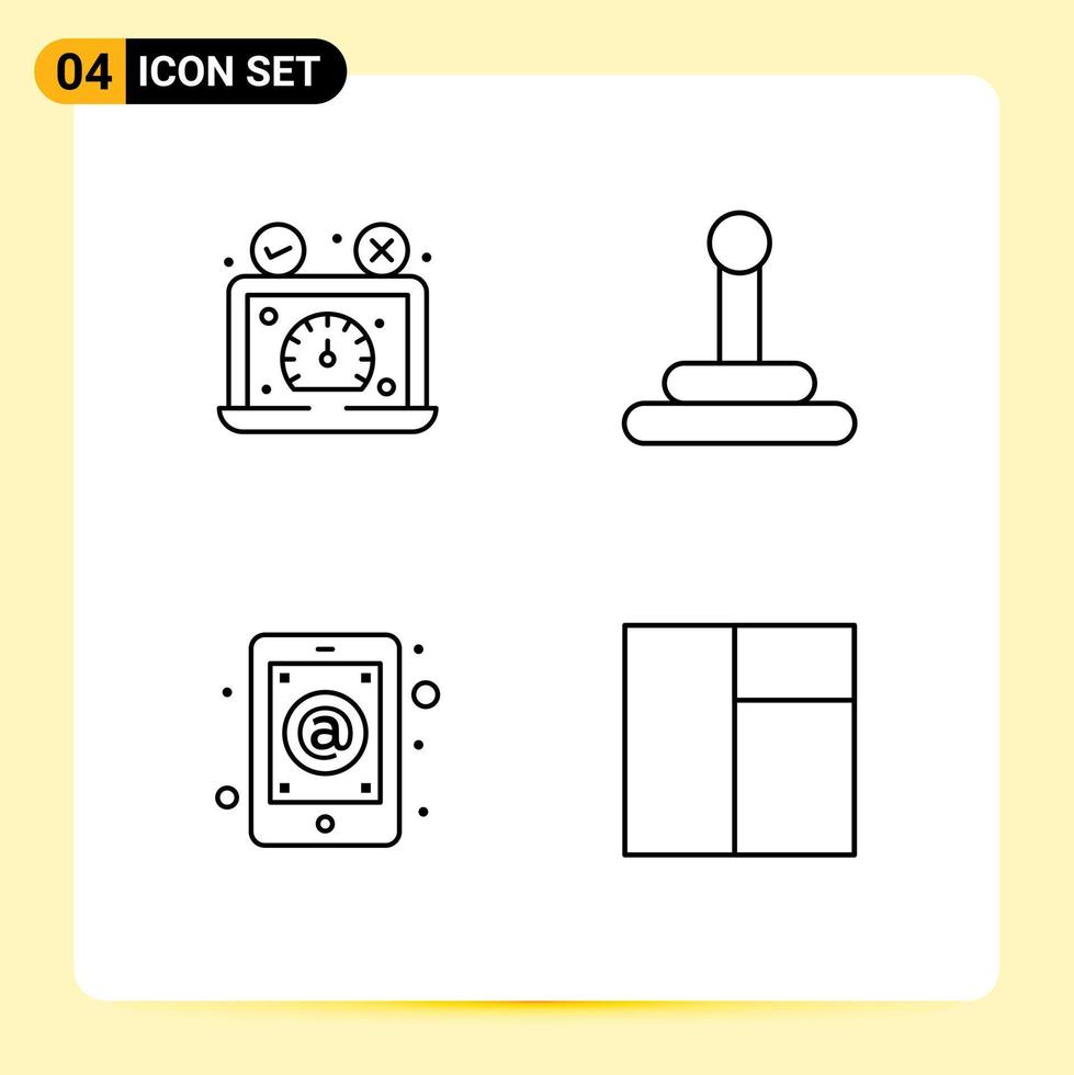 uppsättning av 4 modern ui ikoner symboler tecken för hastighet testa inkorg hastighetsmätare skåpbil mobil redigerbar vektor design element