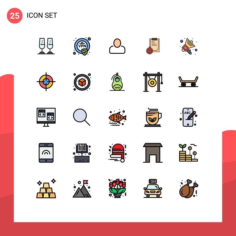 redigerbar vektor linje packa av 25 enkel fylld linje platt färger av mål handla annons man befordran verktyg planera redigerbar vektor design element