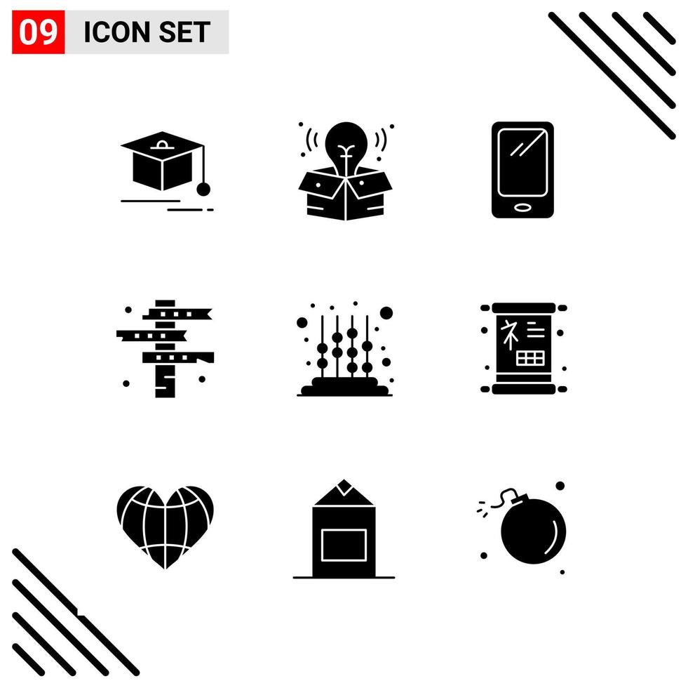 Pixle Perfekter Satz von 9 soliden Symbolen Glyphen-Icon-Set für die Gestaltung von Websites und die Schnittstelle für mobile Anwendungen vektor