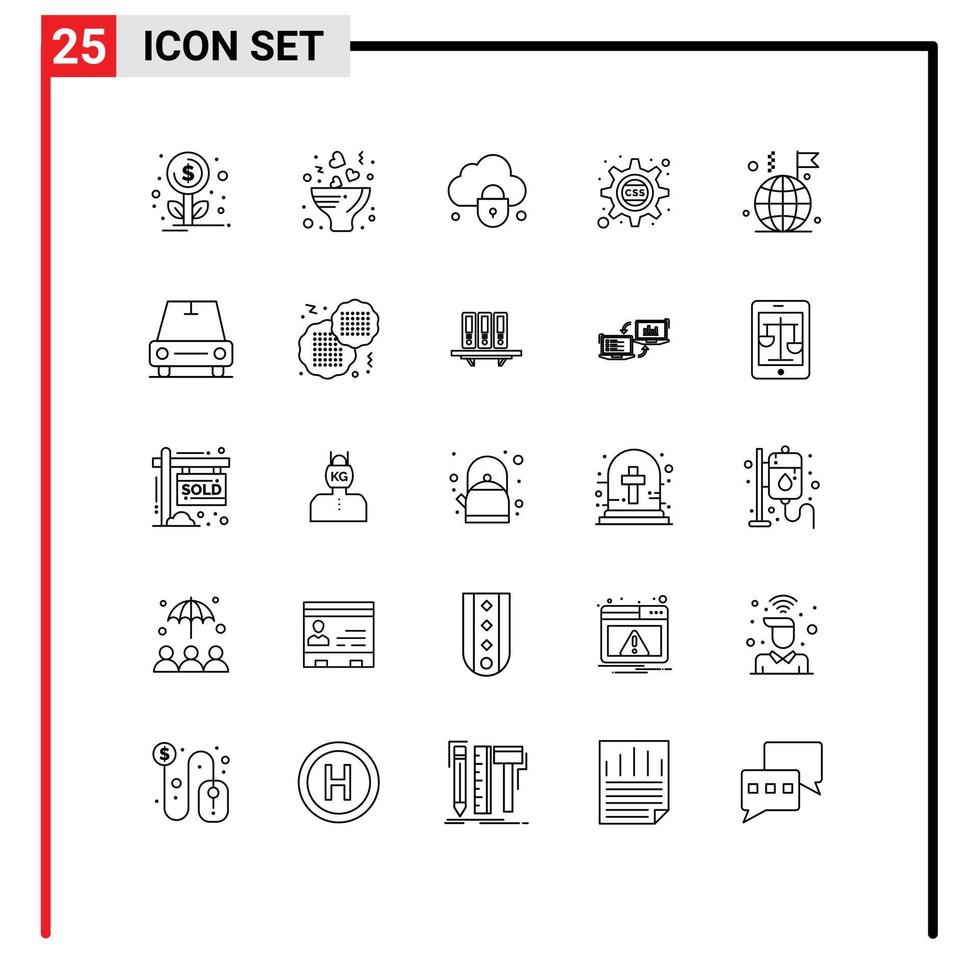 satz von 25 vektorlinien auf raster für internet world cloud css gear cog editierbare vektordesignelemente vektor