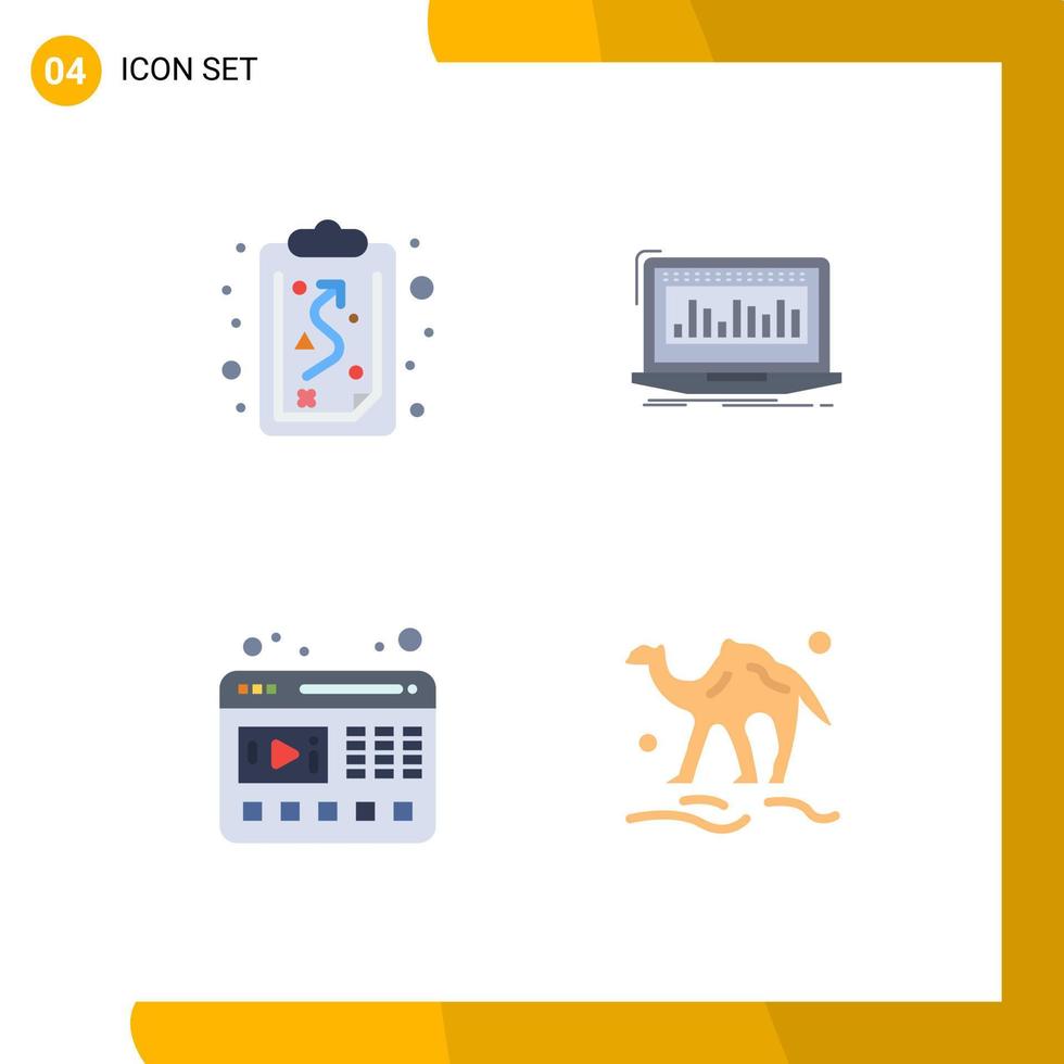 Gruppe von 4 modernen flachen Symbolen, die für editierbare Vektordesign-Elemente des Clipboard-Player-Taktikindex-Webs festgelegt werden vektor